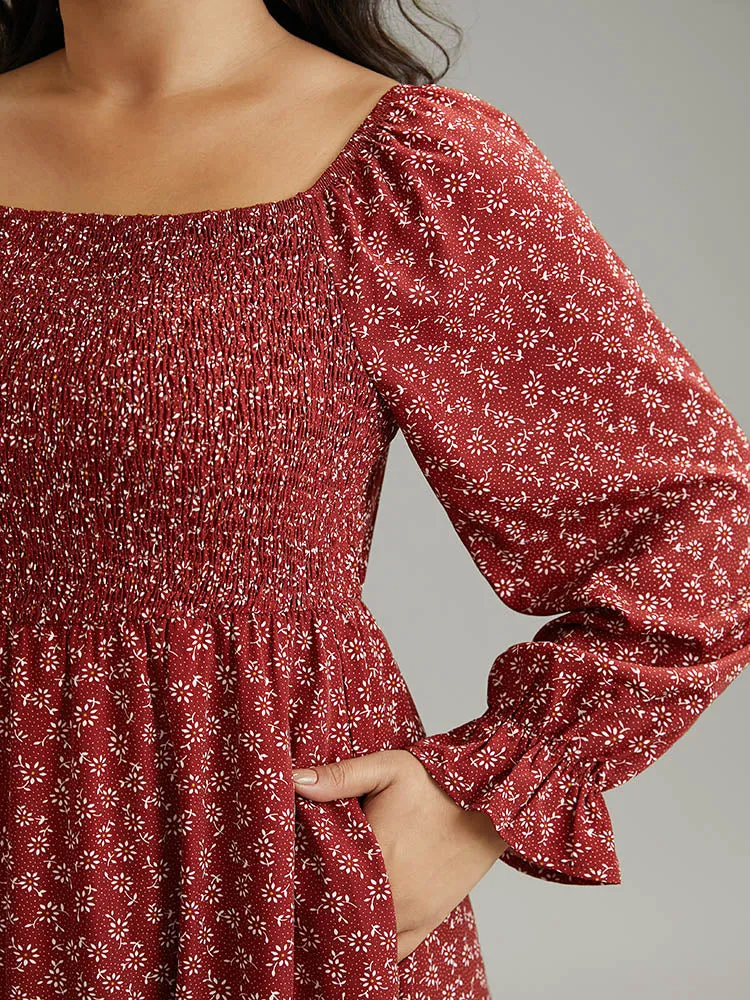 Ditsy Floral Square Neck Shirred Gathered Dress sold by Bloomchic product image thumbnail 5