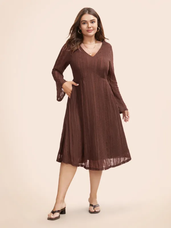 Solid Lace Patchwork Mesh Bell Sleeve Dress sold by Bloomchic