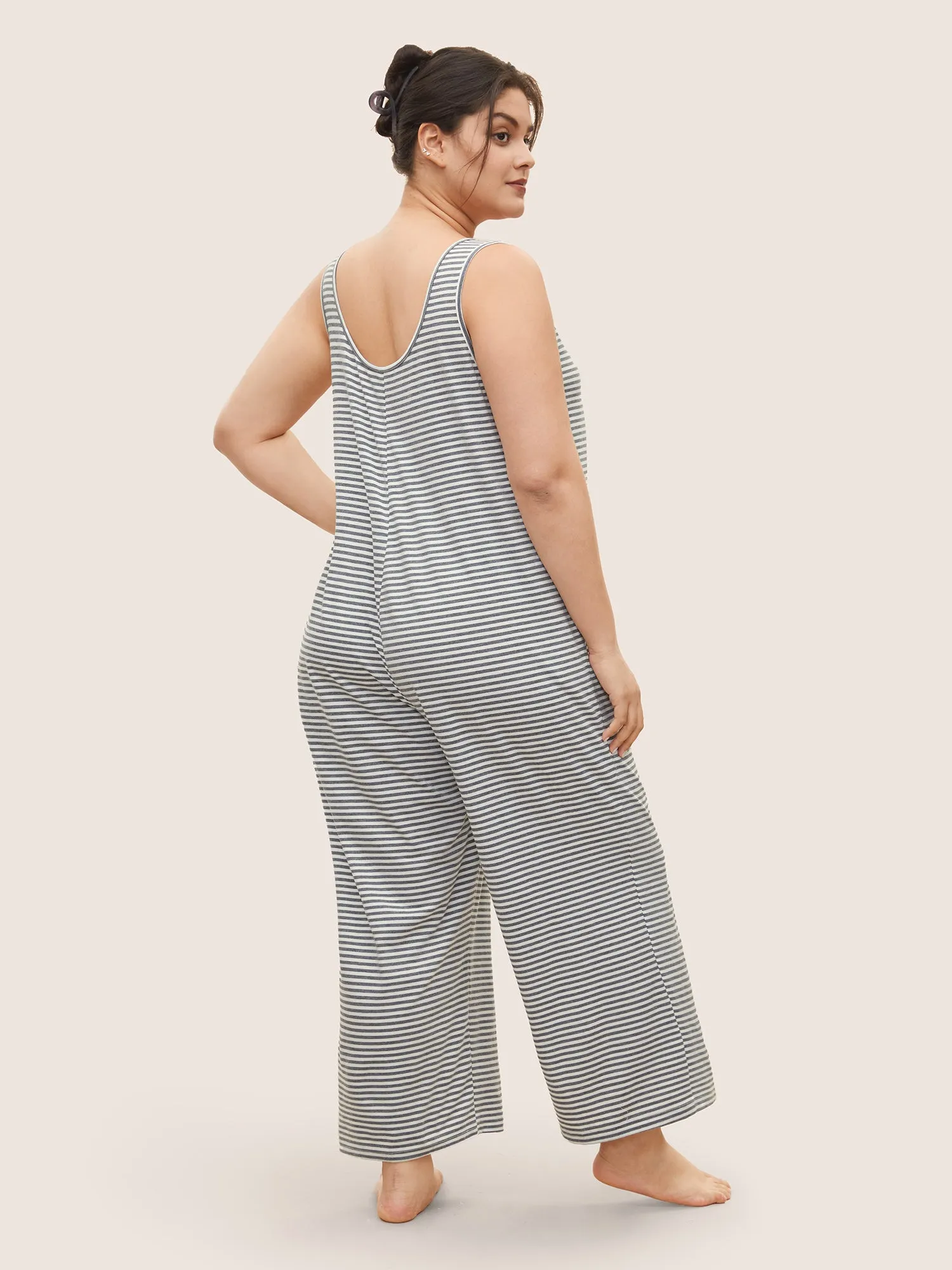 Striped Button Up Pocket Sleep Jumpsuit sold by Bloomchic product image thumbnail 4