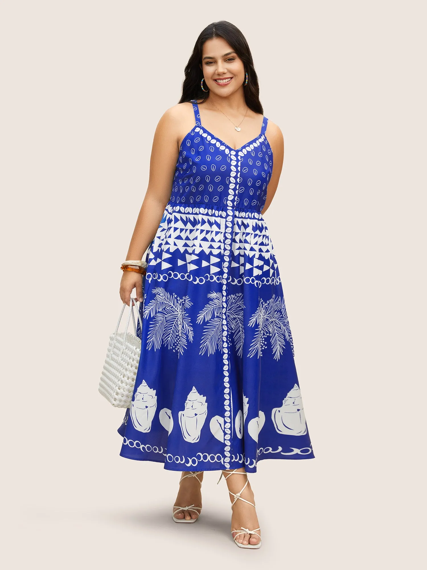 Tropical Print Adjustable Straps Cami Dress sold by Bloomchic