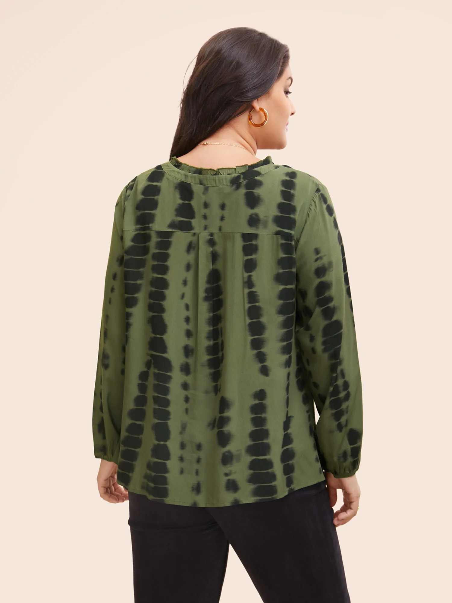 Asymmetrical Brush Print Tie Knot Ruffles Blouse sold by Bloomchic product image thumbnail 5