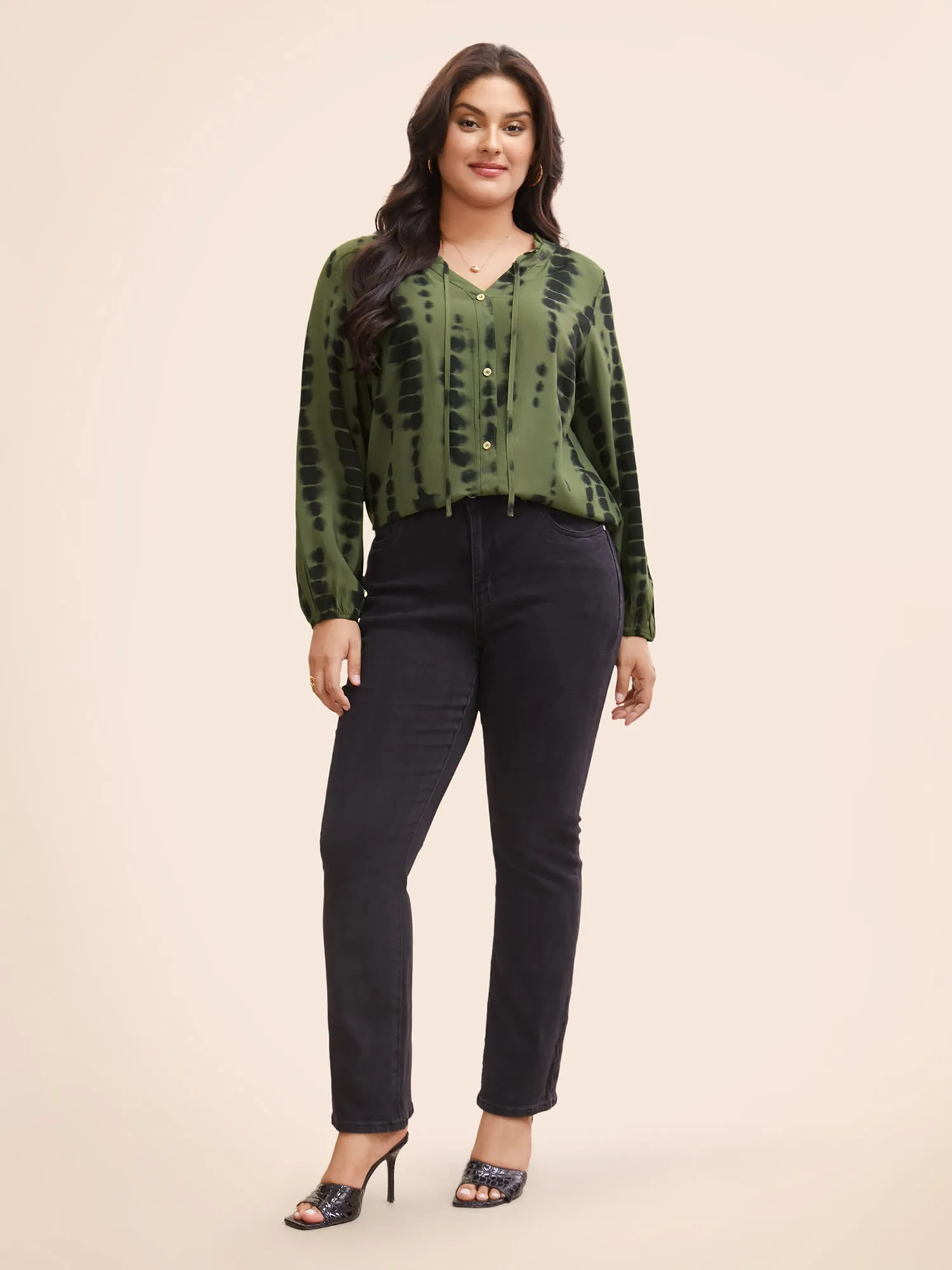 Asymmetrical Brush Print Tie Knot Ruffles Blouse sold by Bloomchic product image thumbnail 2