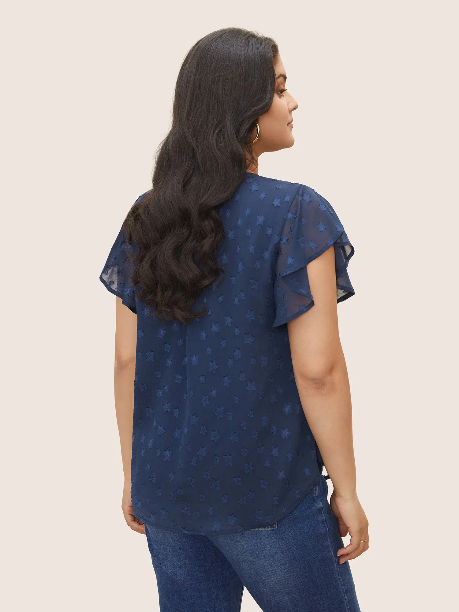 Star Mesh Gathered Ruffle Sleeve Blouse sold by Bloomchic product image thumbnail 4