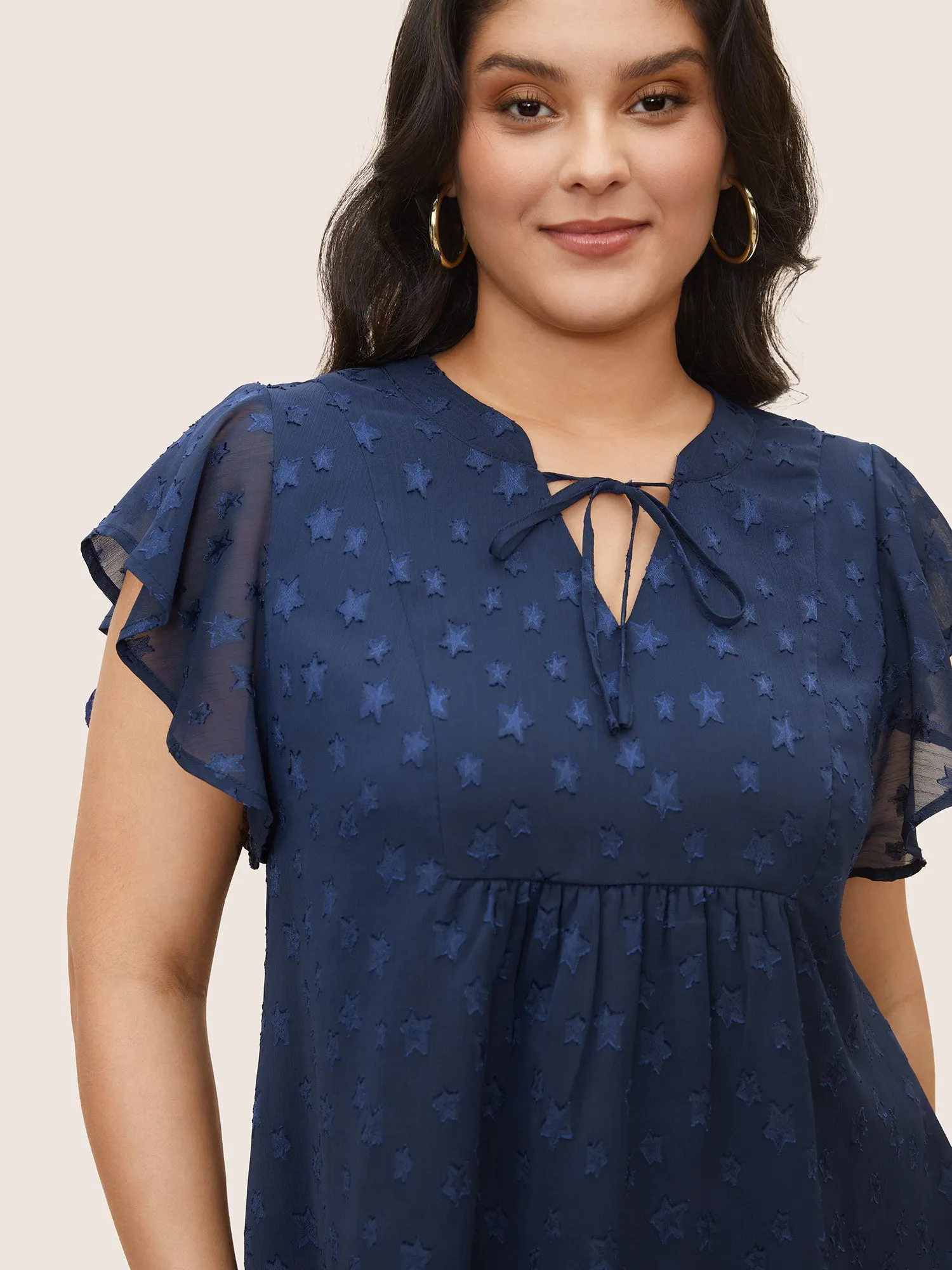 Star Mesh Gathered Ruffle Sleeve Blouse sold by Bloomchic product image thumbnail 3
