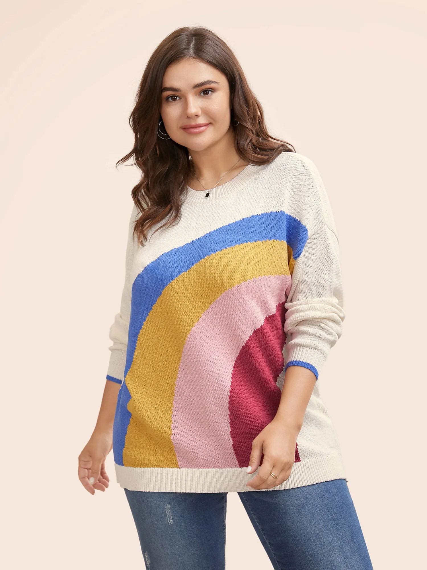 Round Neck Rainbow Contrast Texture Pullover sold by Bloomchic product image thumbnail 2