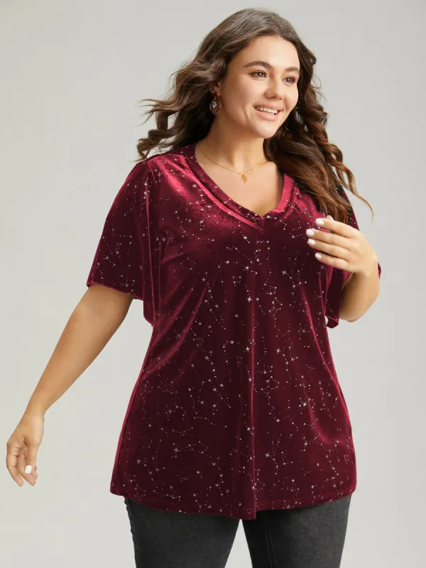 Galaxy Glitter Velvet Ruffle Sleeve T-shirt sold by Bloomchic