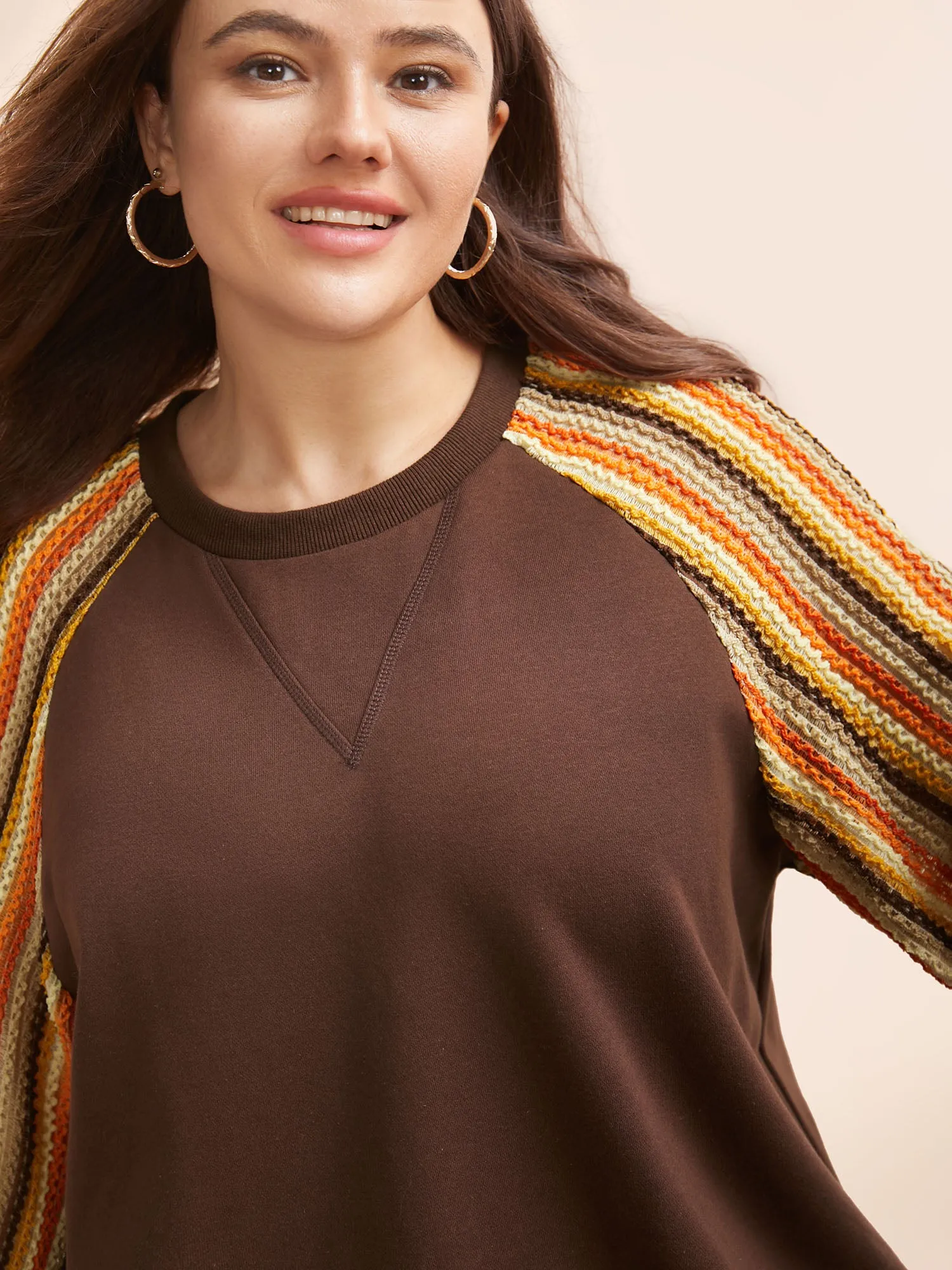 Striped Textured Patchwork Raglan Sleeve Sweatshirt sold by Bloomchic product image thumbnail 3