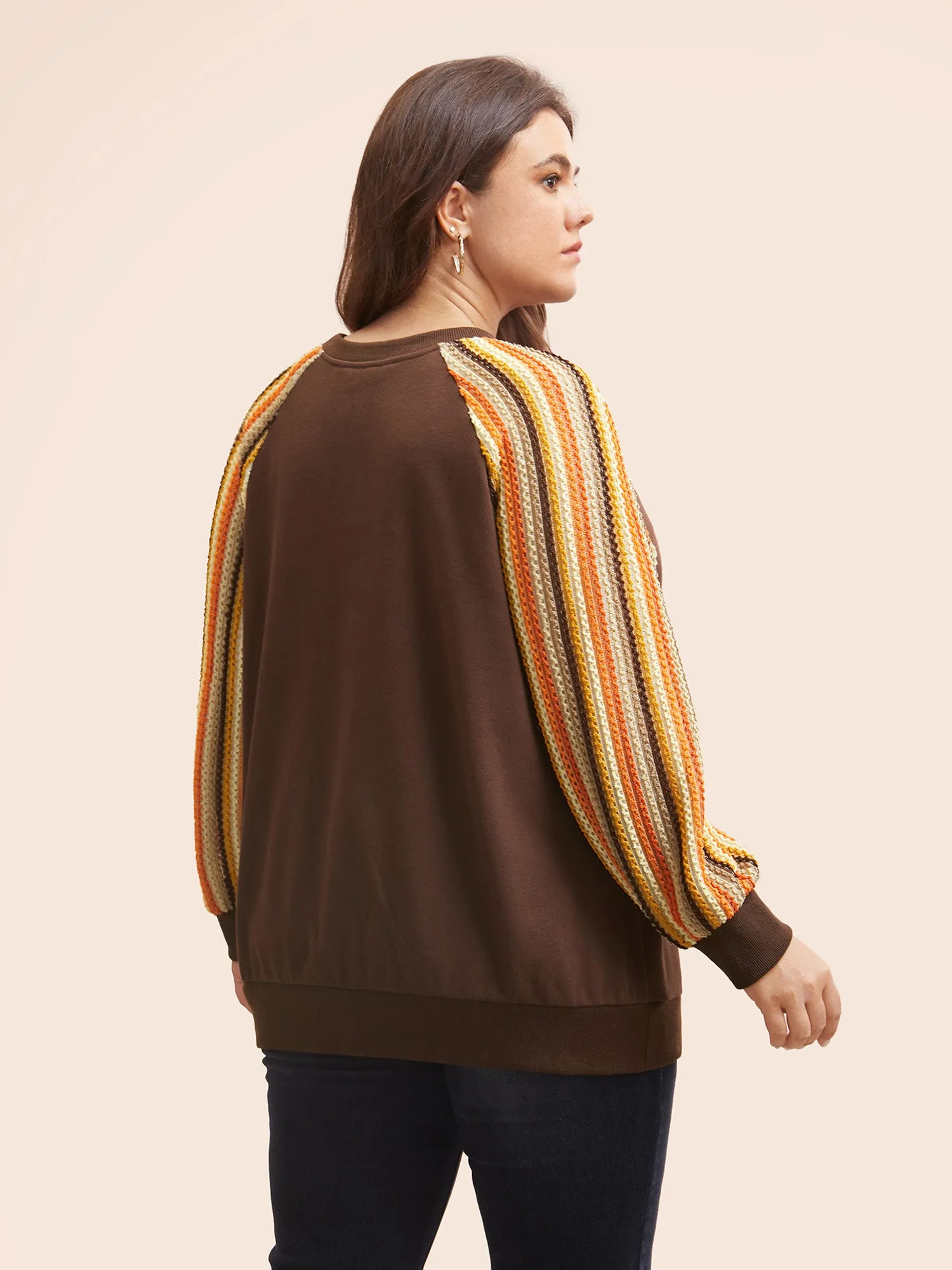 Striped Textured Patchwork Raglan Sleeve Sweatshirt sold by Bloomchic product image thumbnail 5
