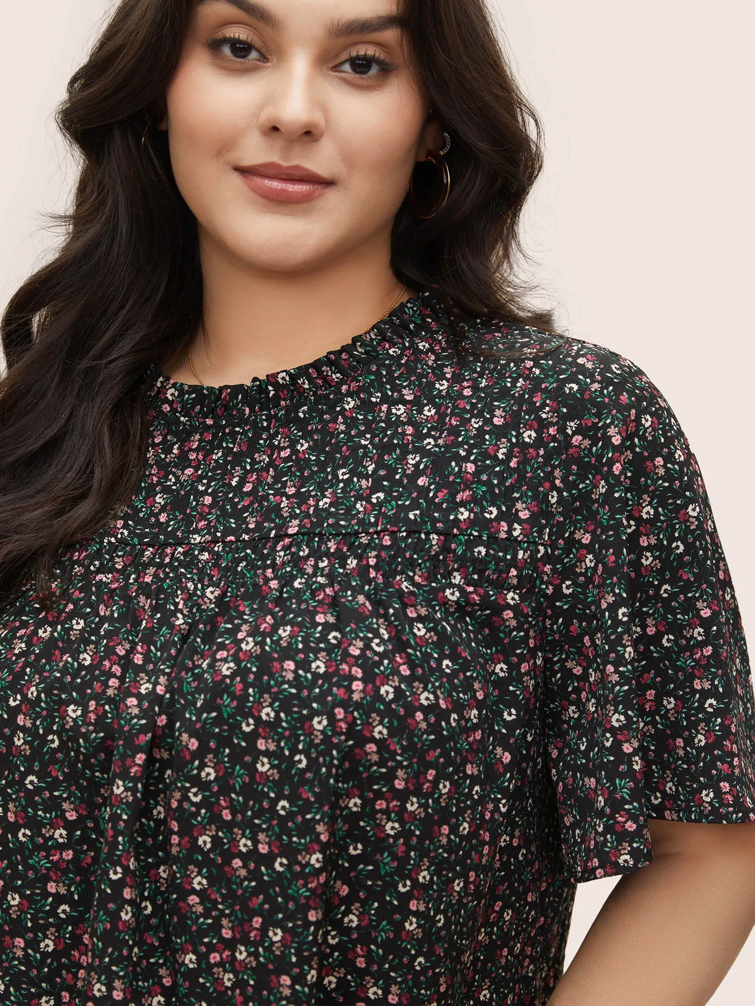 Ditsy Floral Plicated Detail Frill Trim Blouse sold by Bloomchic product image thumbnail 3