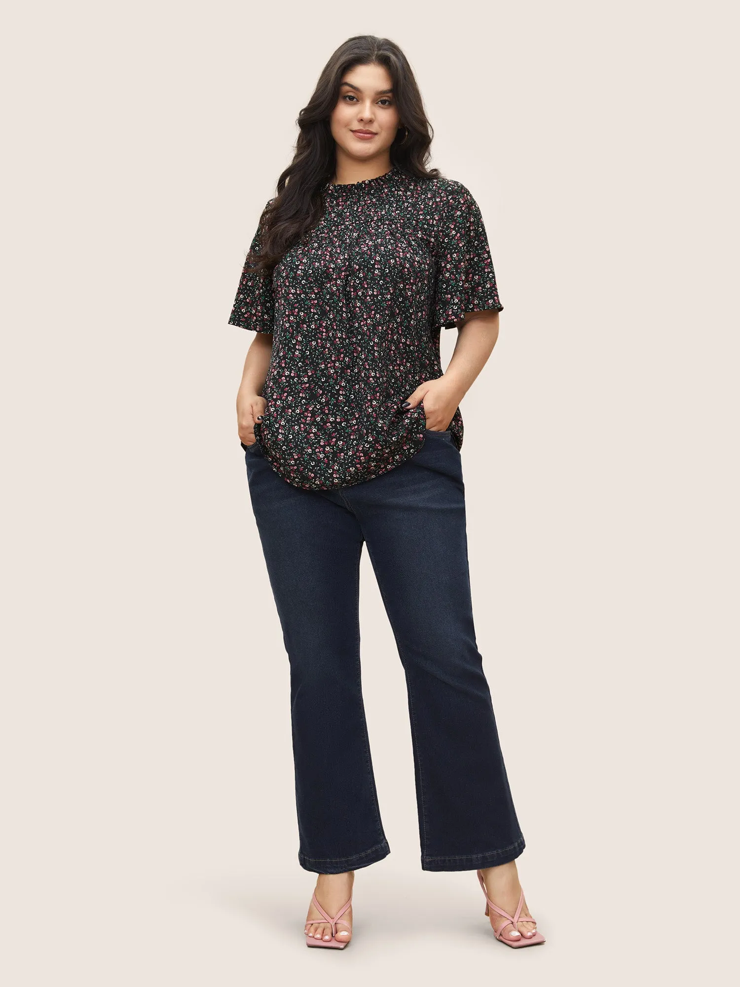 Ditsy Floral Plicated Detail Frill Trim Blouse sold by Bloomchic product image thumbnail 2