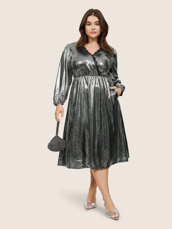 Glitter Contrast Lace Wrap Elastic Waist Dress sold by Bloomchic