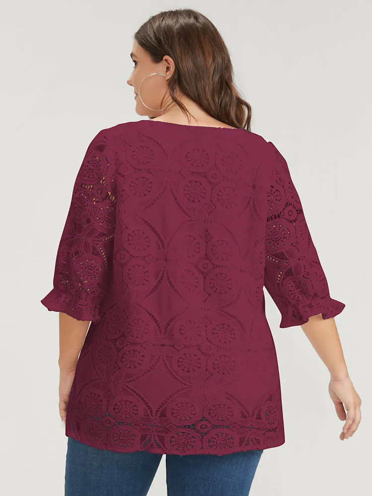 Solid Lantern Sleeve Lace Square Neck Blouse sold by Bloomchic product image thumbnail 2