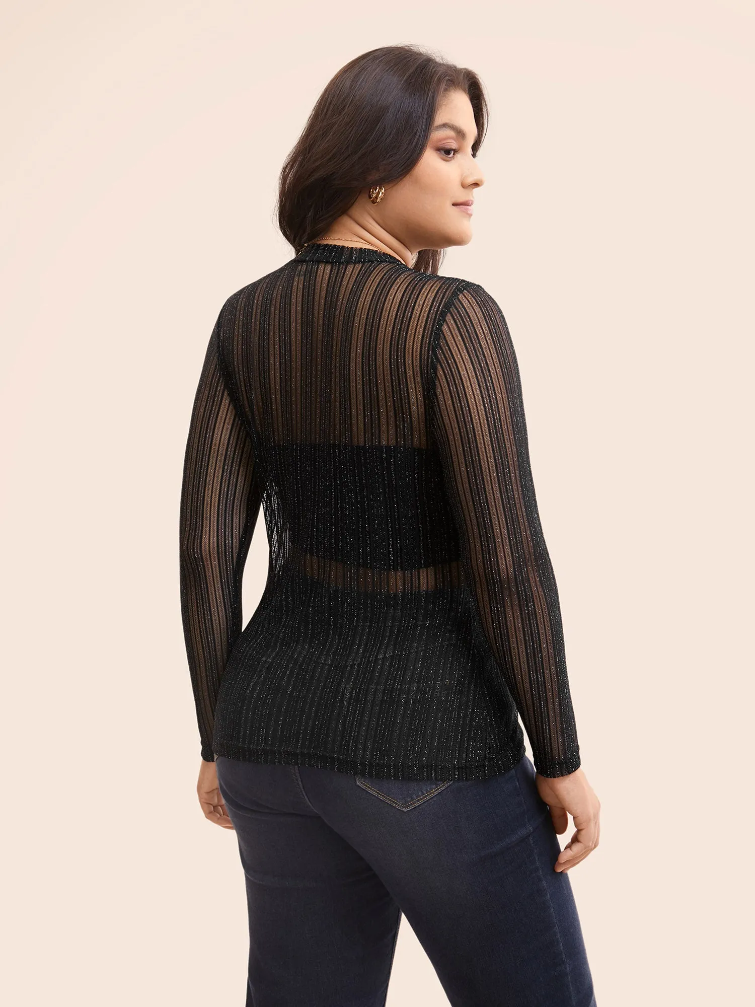 Glitter Mesh Mock Neck T-shirt sold by Bloomchic product image thumbnail 4