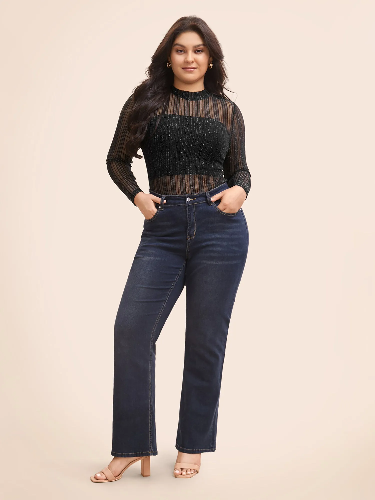 Glitter Mesh Mock Neck T-shirt sold by Bloomchic product image thumbnail 3
