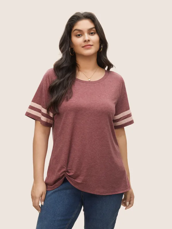 Contrast Striped Twist Front T-shirt sold by Bloomchic