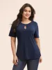 Solid Round Neck Keyhole T-shirt sold by Bloomchic