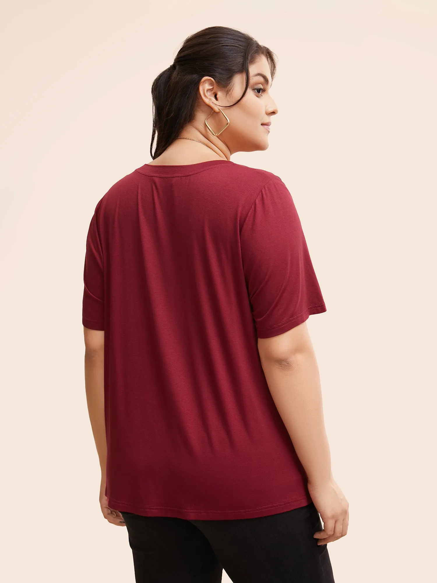 Solid V Neck Gathered T-shirt sold by Bloomchic product image thumbnail 4