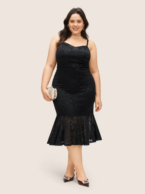 Floral Lace Panel Mermaid Hem Cami Dress sold by Bloomchic