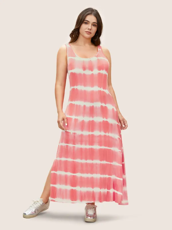 U Neck Tie Dye Split Hem Tank Dress sold by Bloomchic