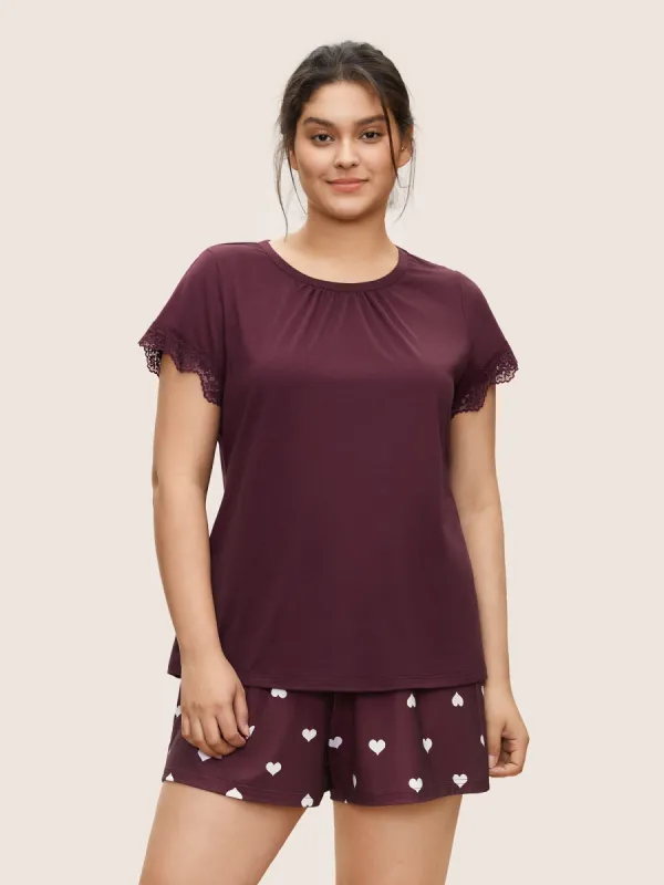 Solid Guipure Lace Gathered Sleep Top sold by Bloomchic