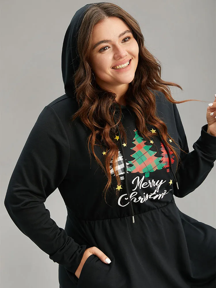 Christmas Trees & Letter Hooded Drawstring Dress sold by Bloomchic product image thumbnail 4