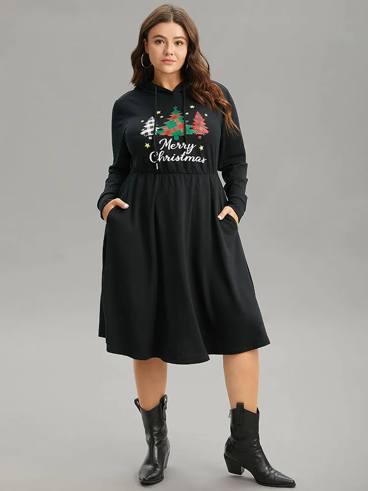 Christmas Trees & Letter Hooded Drawstring Dress sold by Bloomchic