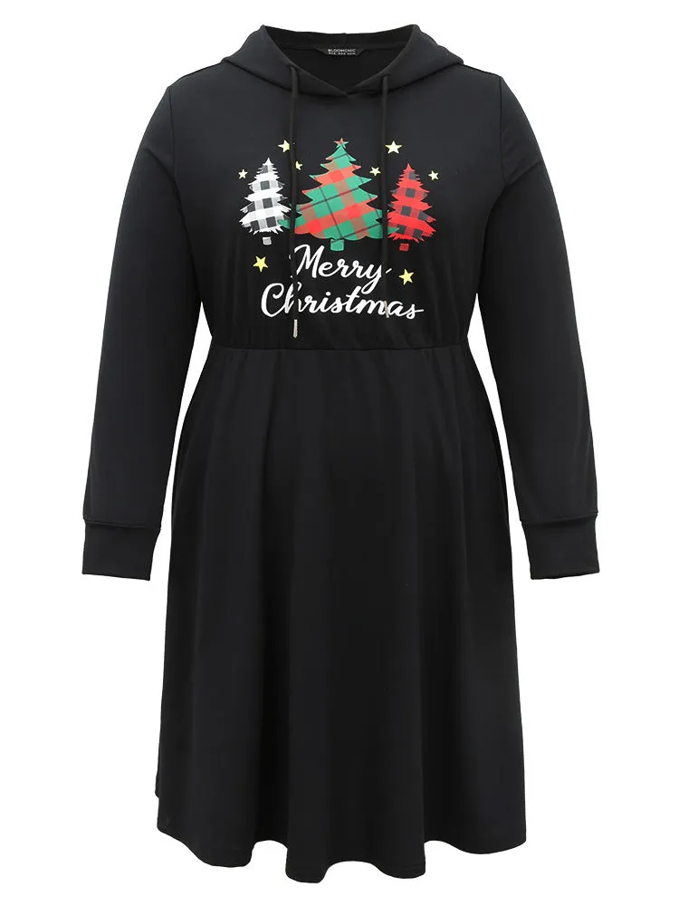 Christmas Trees & Letter Hooded Drawstring Dress sold by Bloomchic product image thumbnail 5