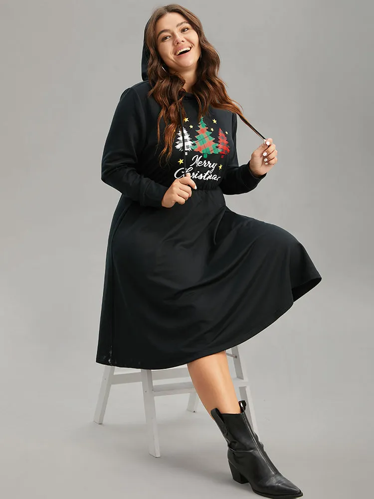 Christmas Trees & Letter Hooded Drawstring Dress sold by Bloomchic product image thumbnail 2