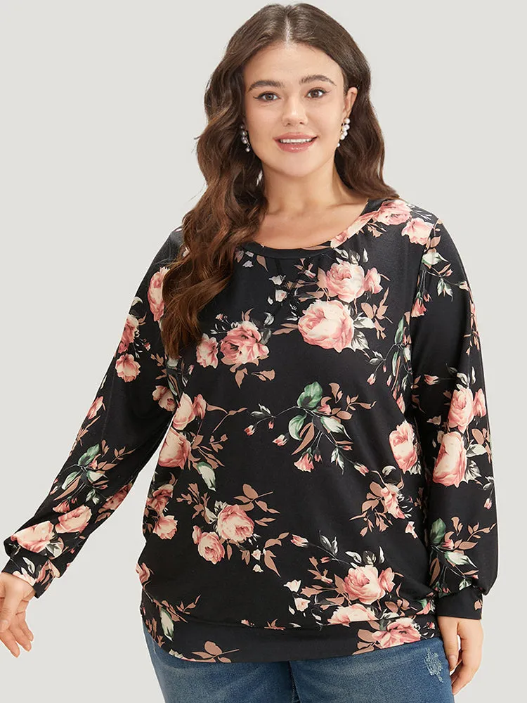 Floral Print Round Neck Sweatshirt sold by Bloomchic