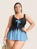 Ombre Bowknot Ruched Mesh Patchwork Swim Top sold by Bloomchic