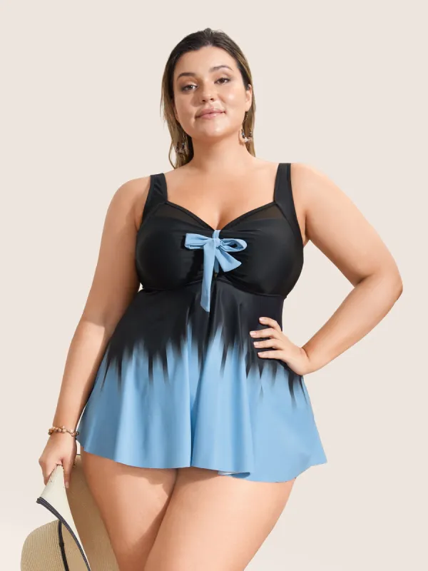 Ombre Bowknot Ruched Mesh Patchwork Swim Top sold by Bloomchic