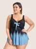 Ombre Bowknot Ruched Mesh Patchwork Swim Top sold by Bloomchic