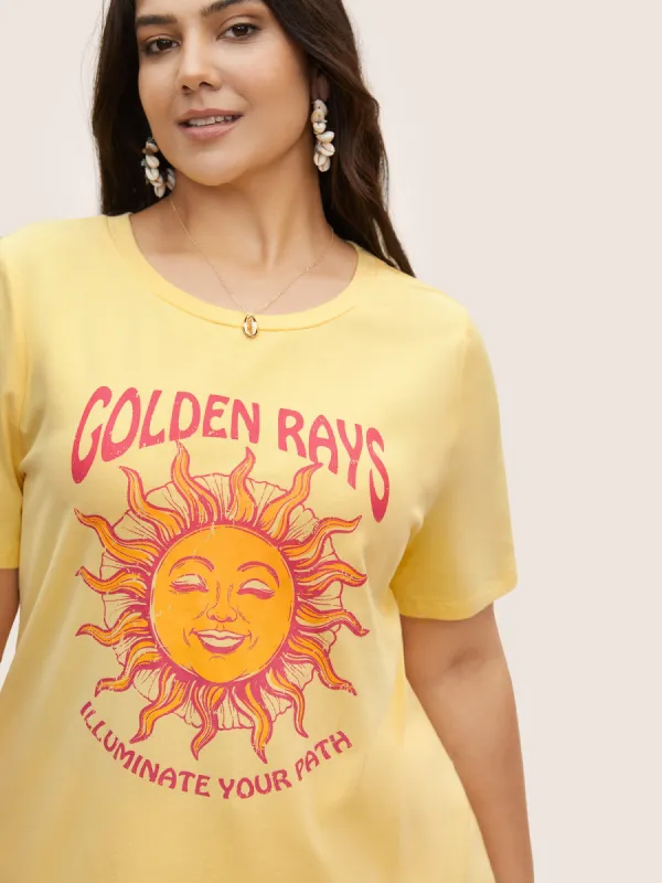 Cotton Round Neck Sun Print T-shirt sold by Bloomchic