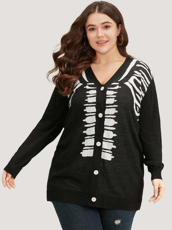 Halloween Skull Print Slightly Stretchy Cardigan sold by Bloomchic