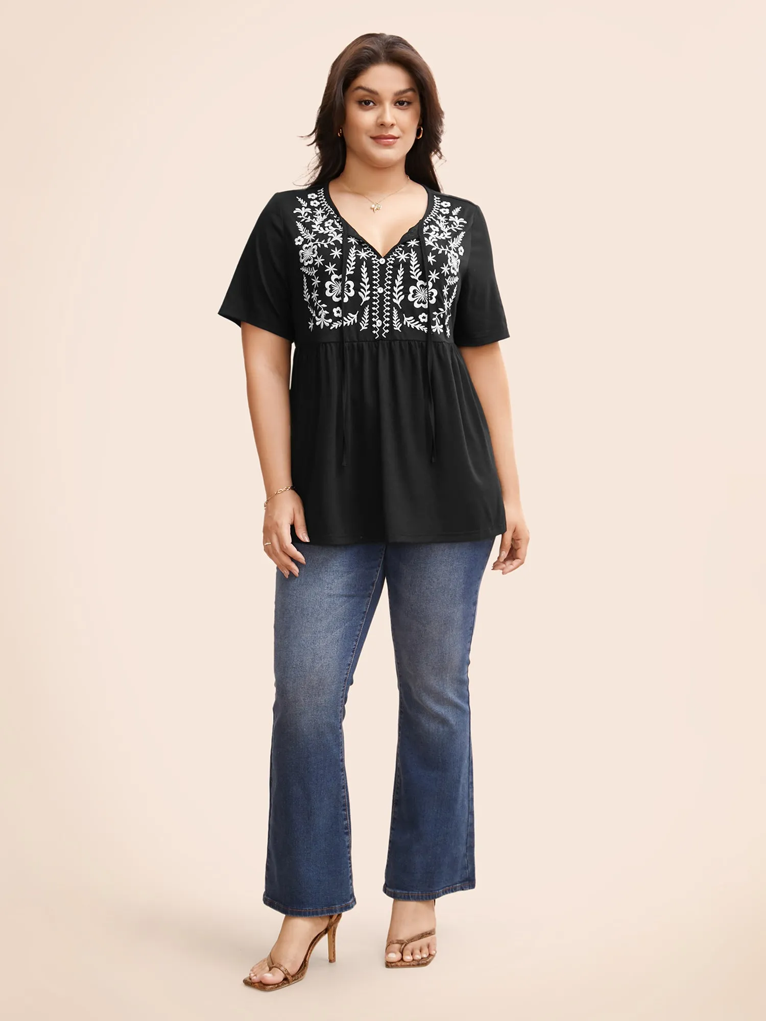 Floral Embroidered Tie Knot T-shirt sold by Bloomchic product image thumbnail 3
