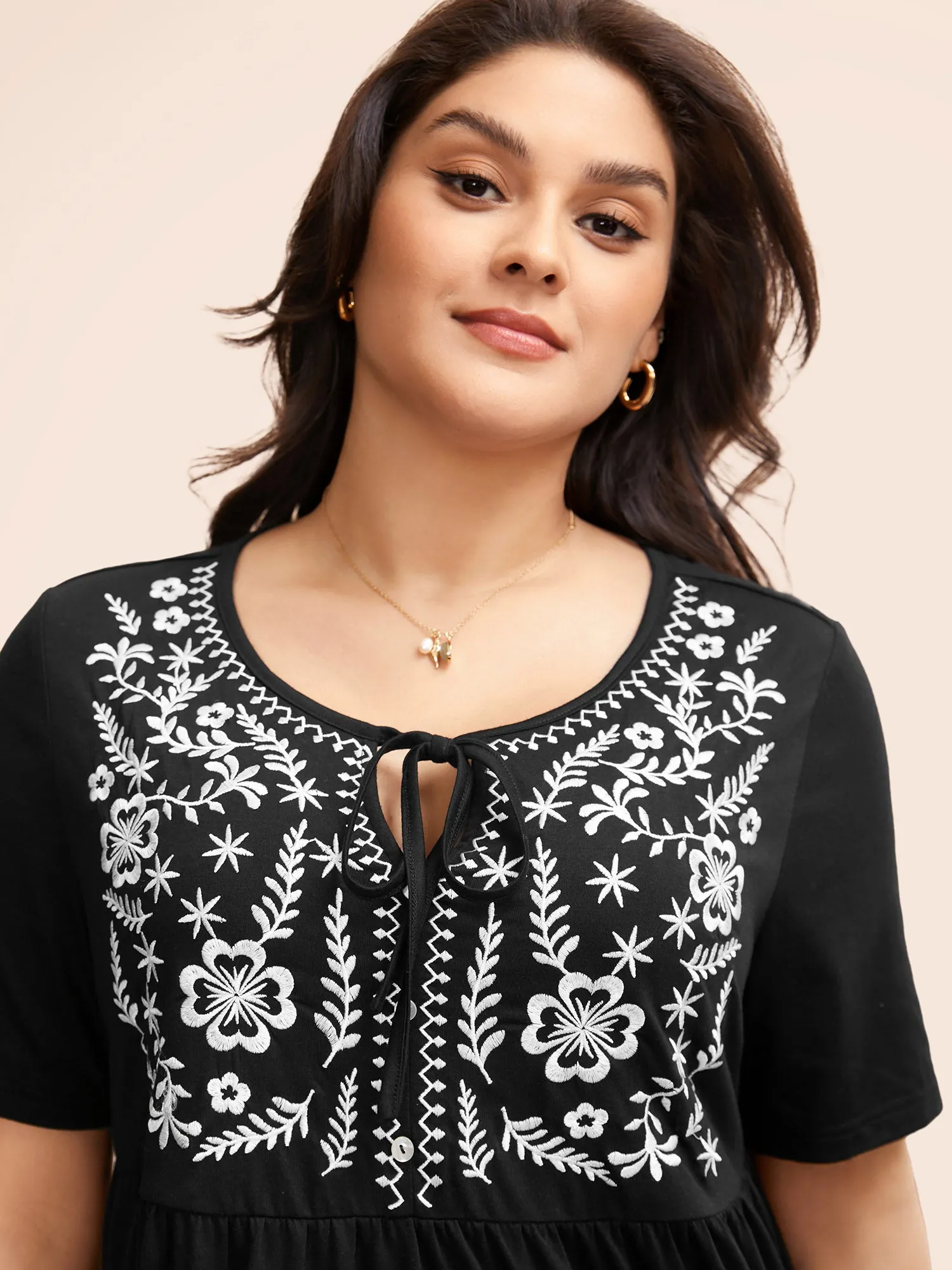 Floral Embroidered Tie Knot T-shirt sold by Bloomchic product image thumbnail 4