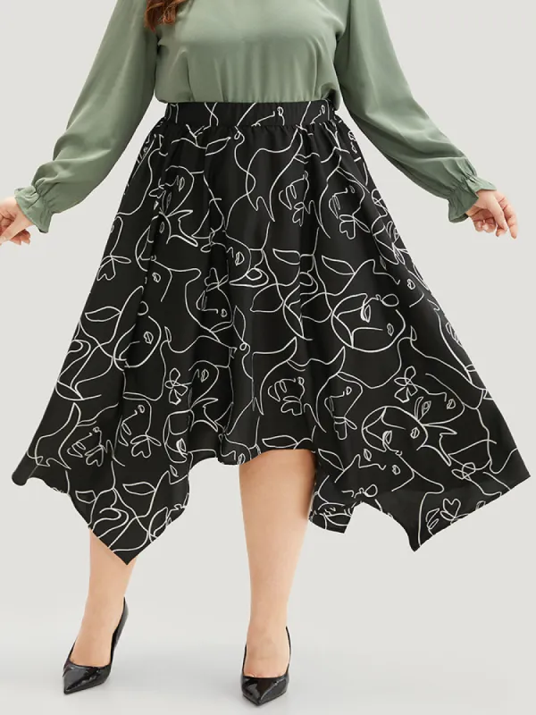 Graffiti Print Elastic Waist Hanky Hem Skirt sold by Bloomchic