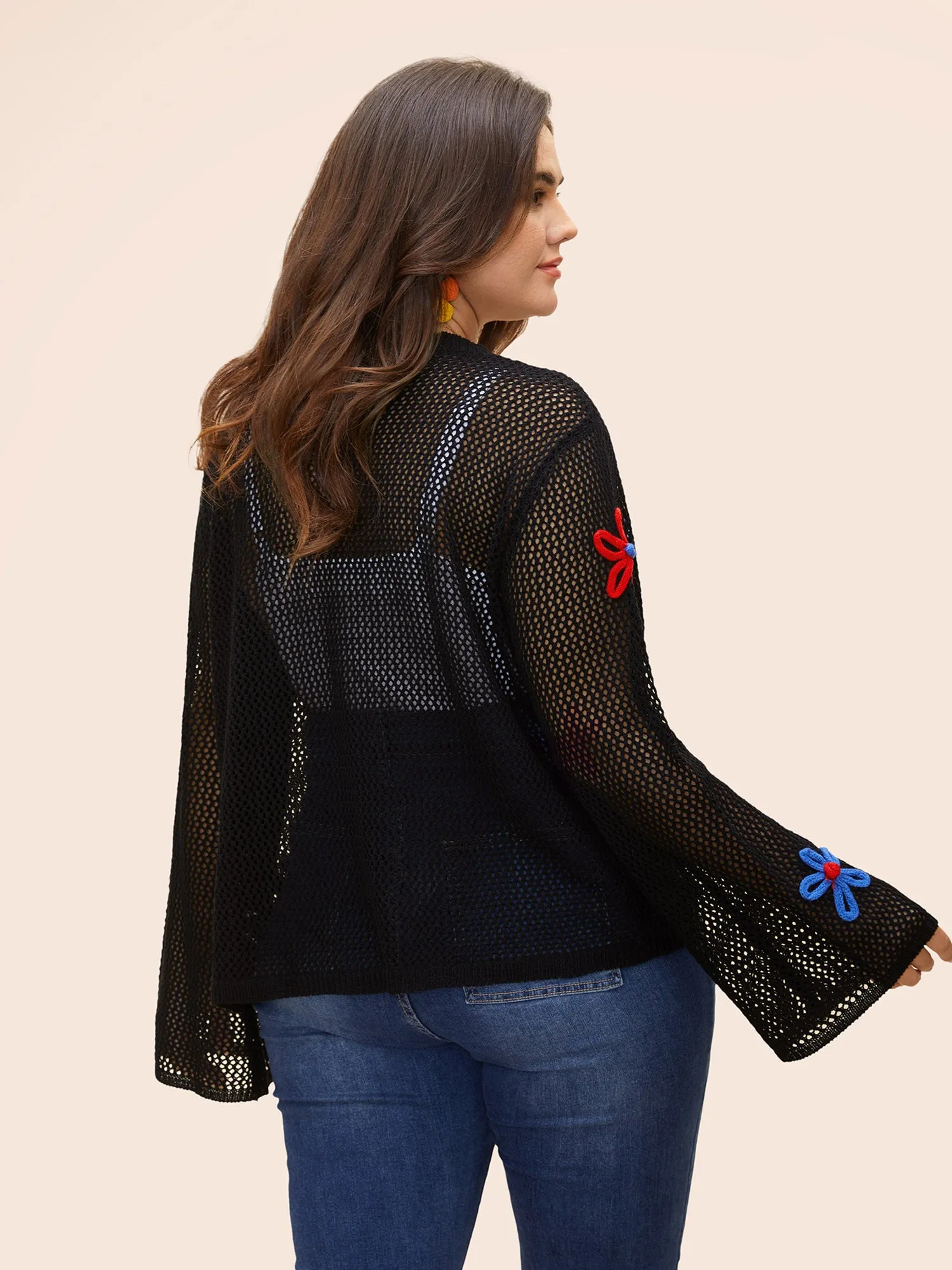 Knit Floral Front Tie Cardigan sold by Bloomchic product image thumbnail 2