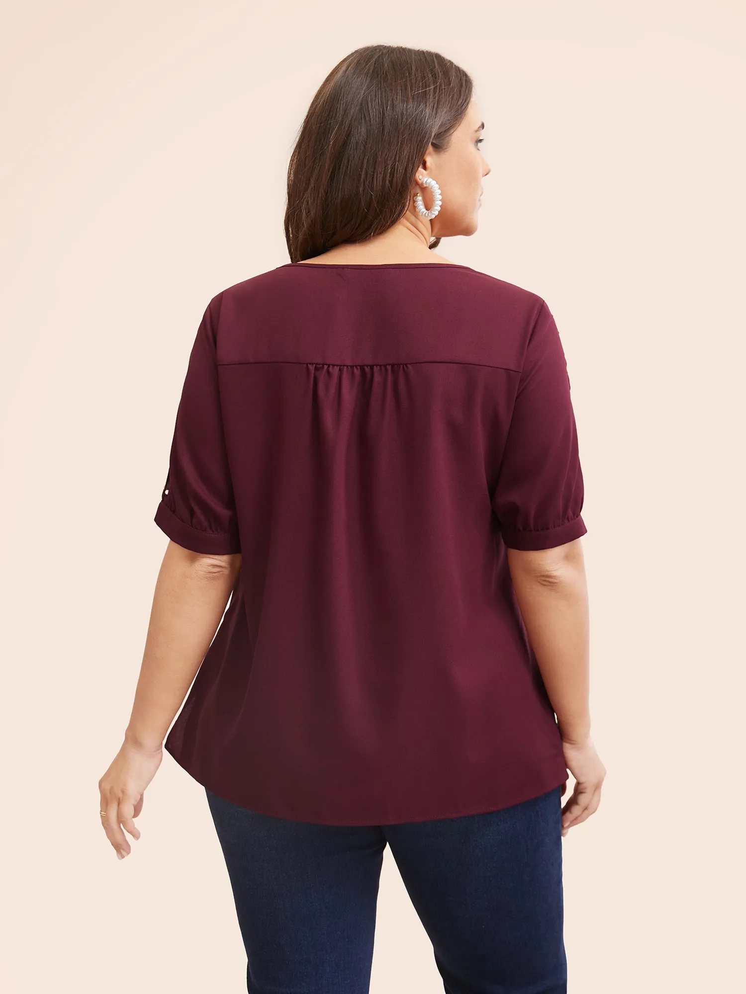 Round Neck Pearl Beaded Cut Out Blouse sold by Bloomchic product image thumbnail 3