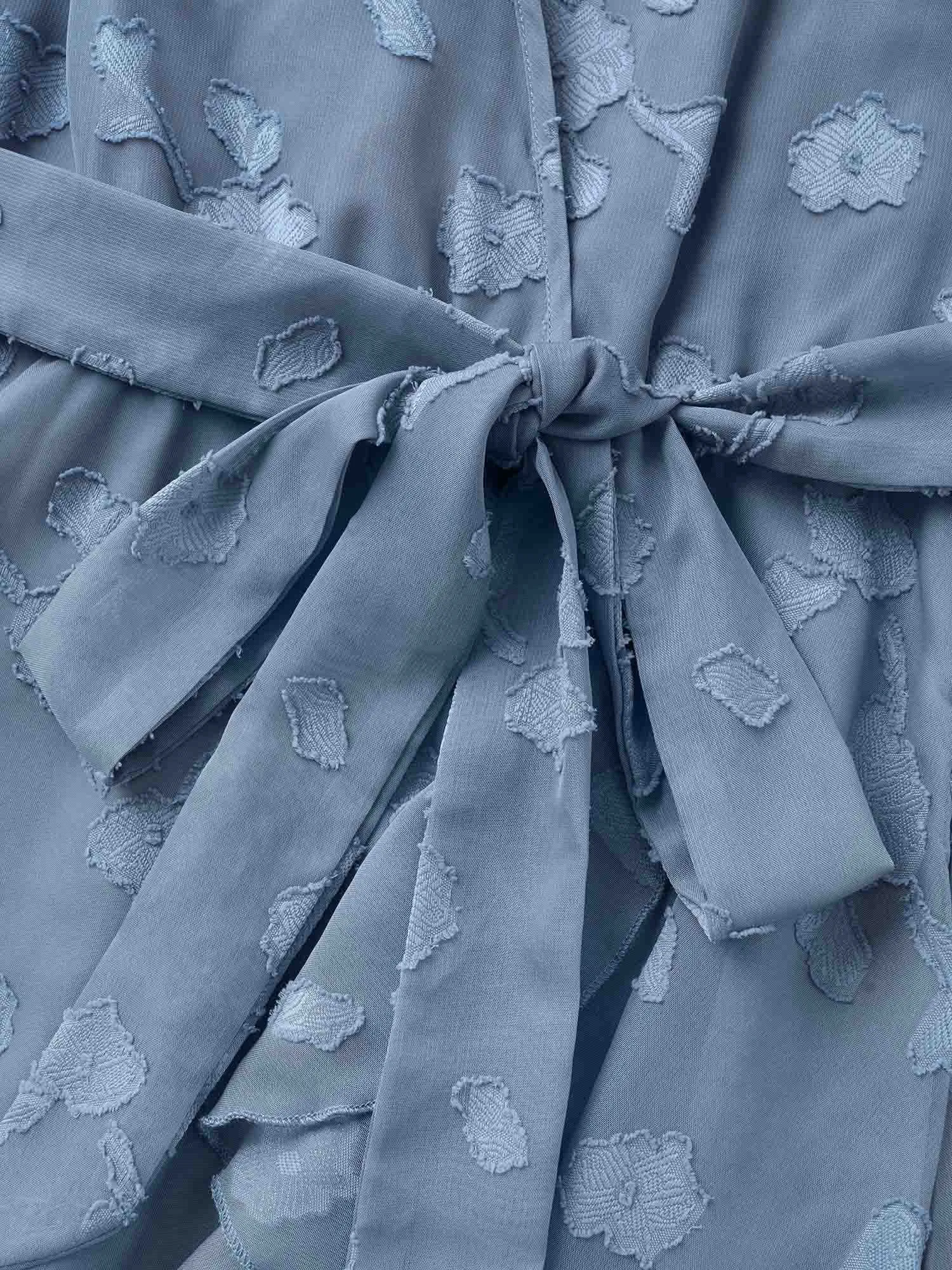 Jacquard Wrap Belted Ruffle Sleeve Dress sold by Bloomchic product image thumbnail 5