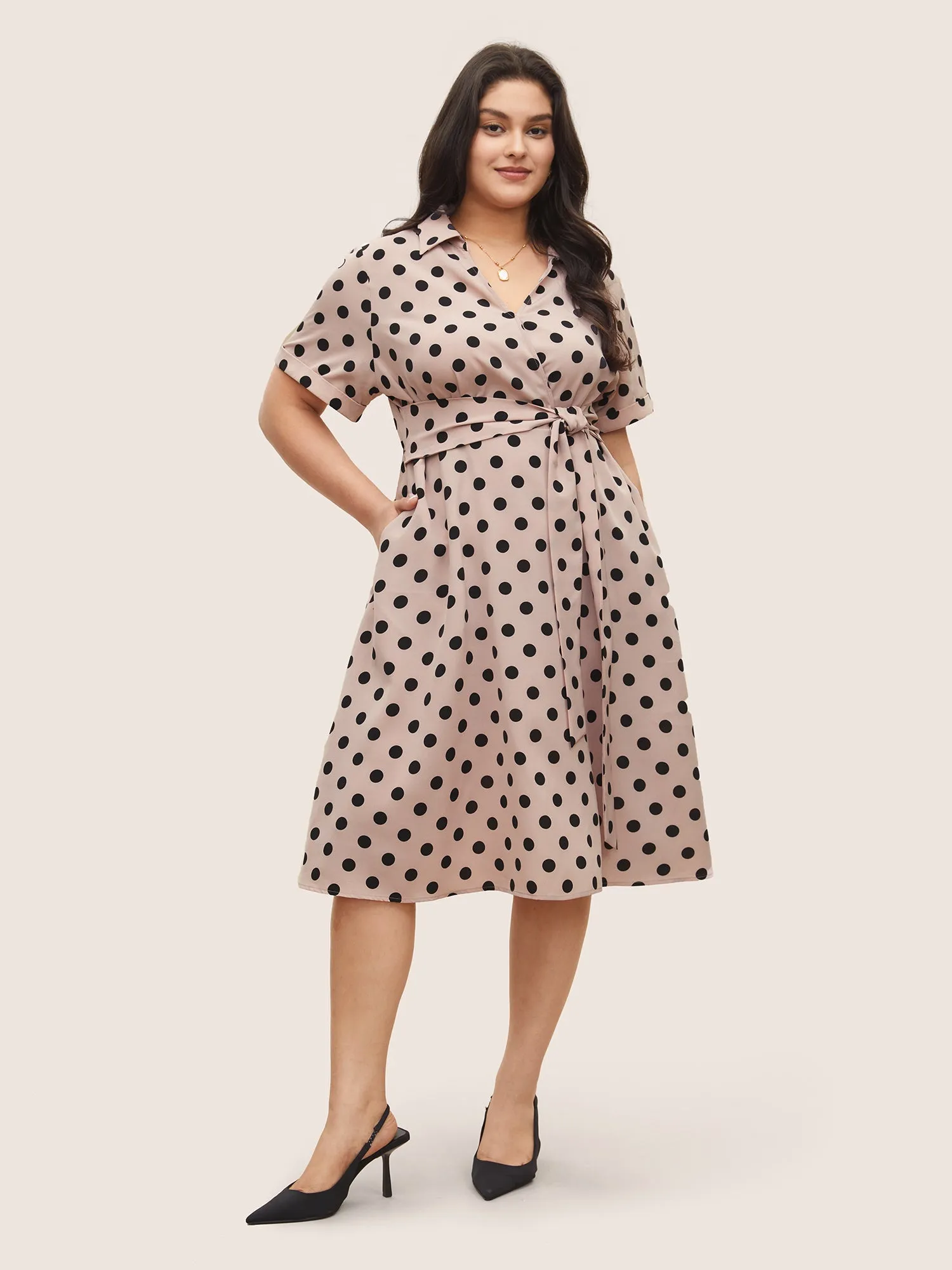 Polka Dot Elastic Waist Ties Pocket Dress sold by Bloomchic