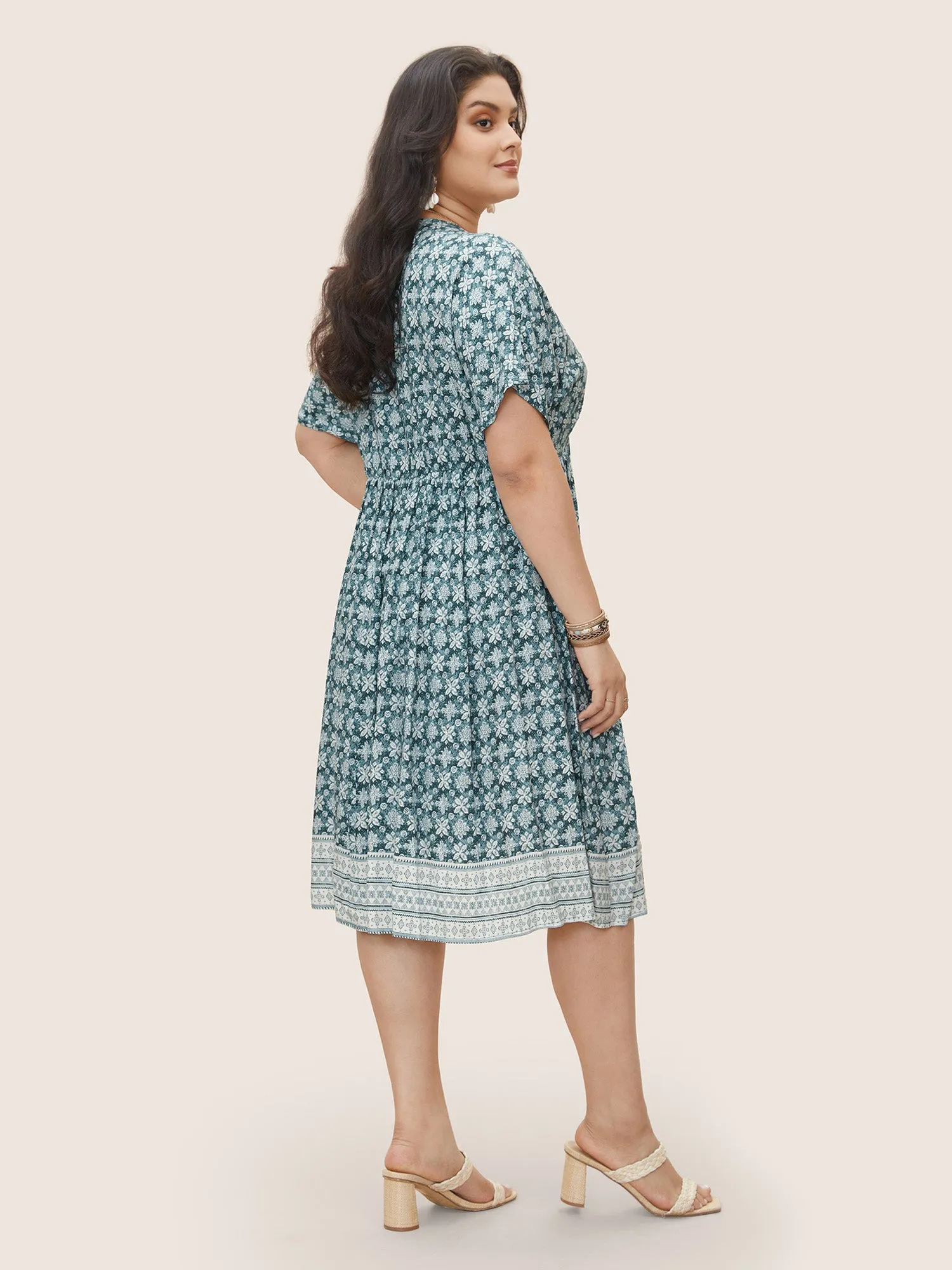 Rayon Ditsy Floral Overlap Collar Pocket Dress sold by Bloomchic product image thumbnail 4