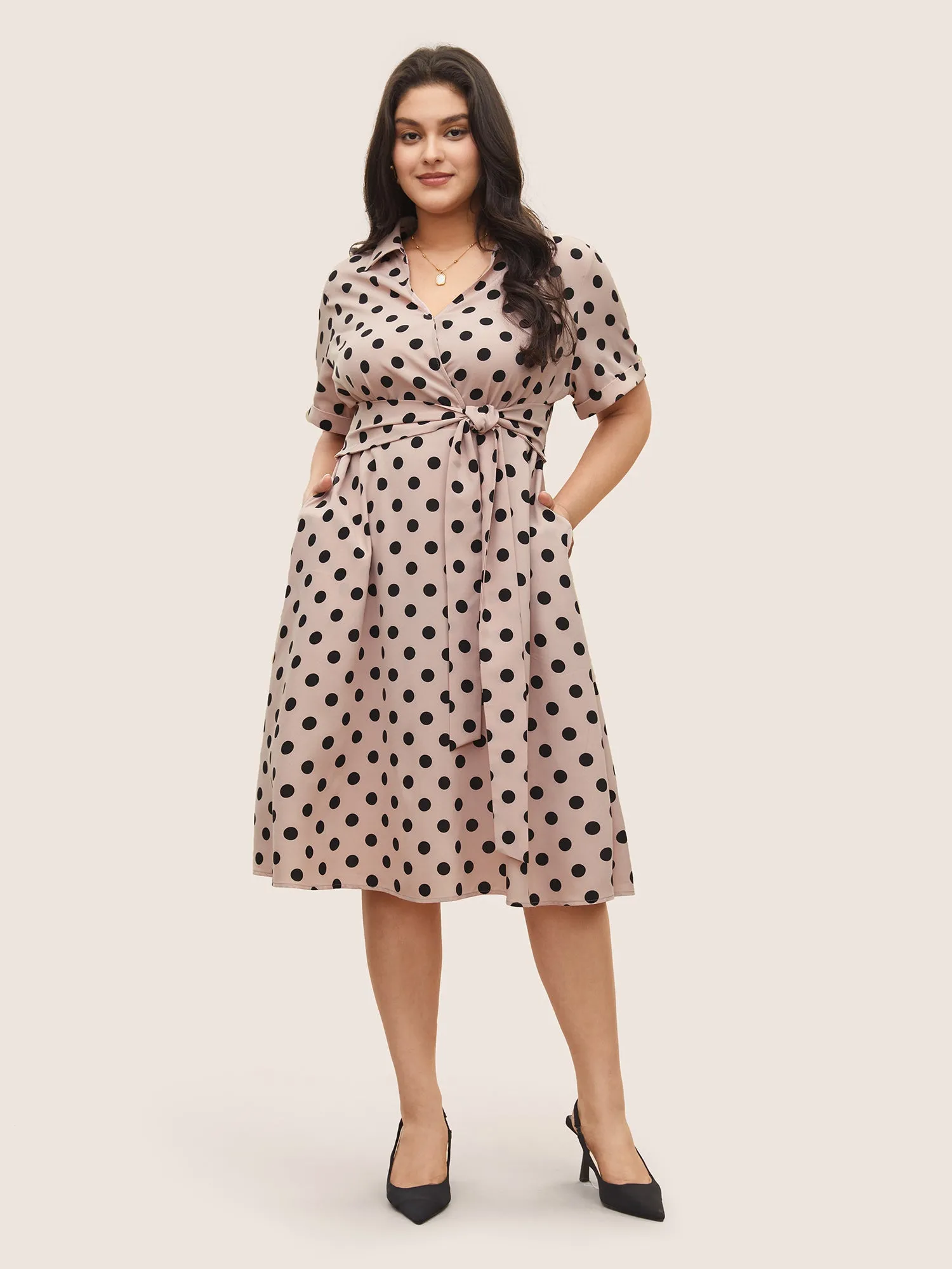 Polka Dot Elastic Waist Ties Pocket Dress sold by Bloomchic product image thumbnail 3