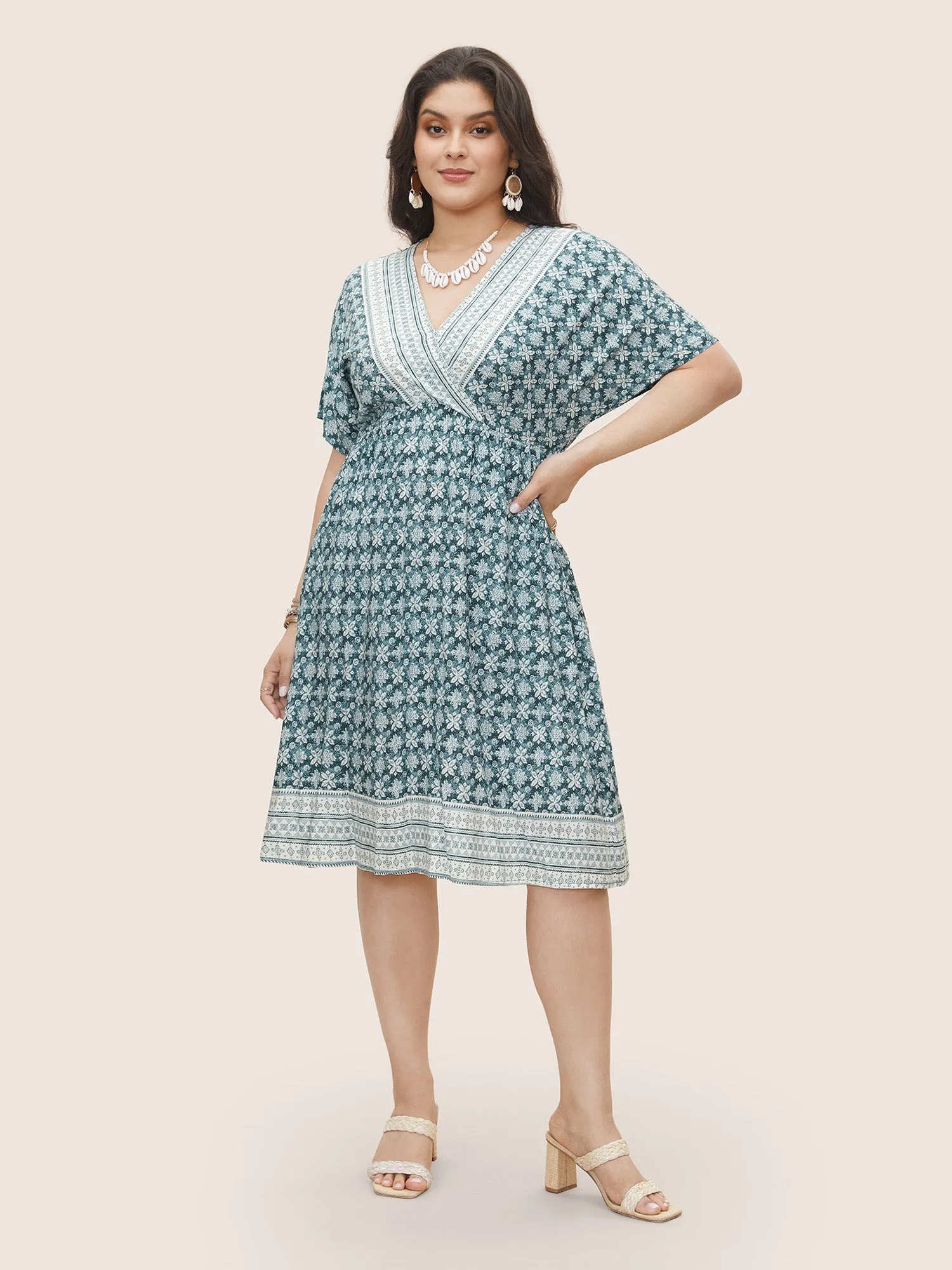 Rayon Ditsy Floral Overlap Collar Pocket Dress sold by Bloomchic product image thumbnail 2