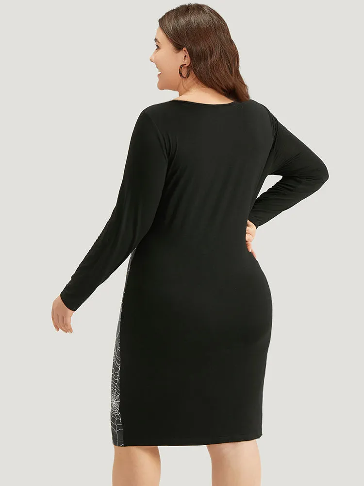 Halloween Spider Web Patchwork Crew Neck Dress sold by Bloomchic product image thumbnail 4
