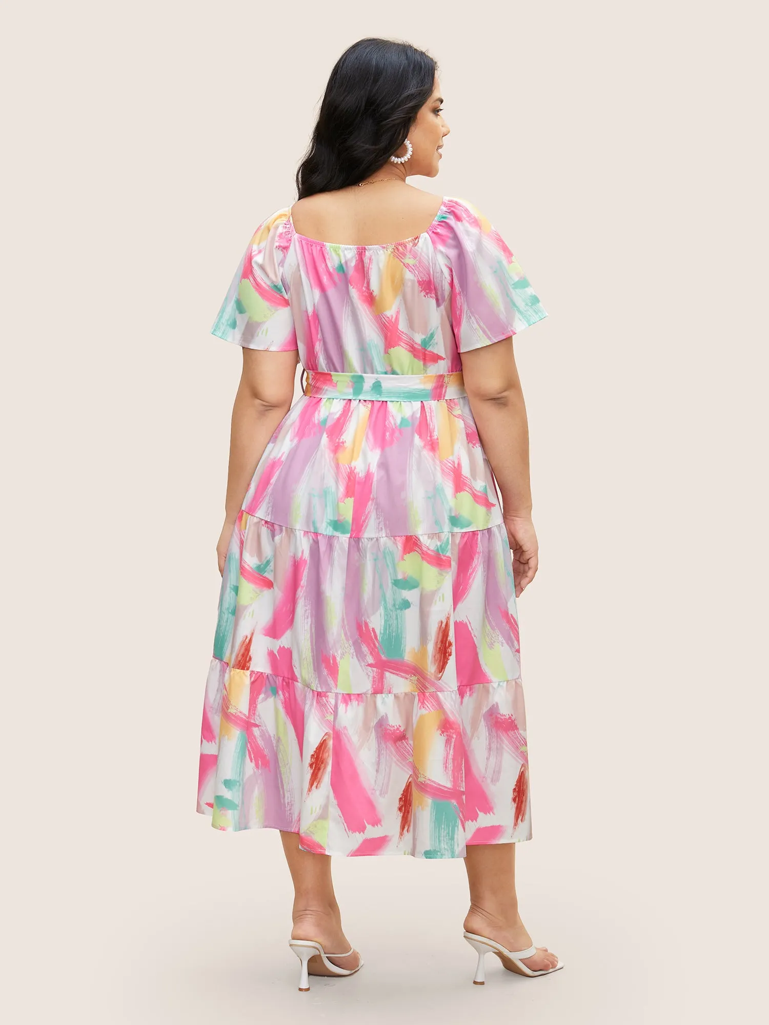 Brush Print Shirred Gathered Belted Dress sold by Bloomchic product image thumbnail 2