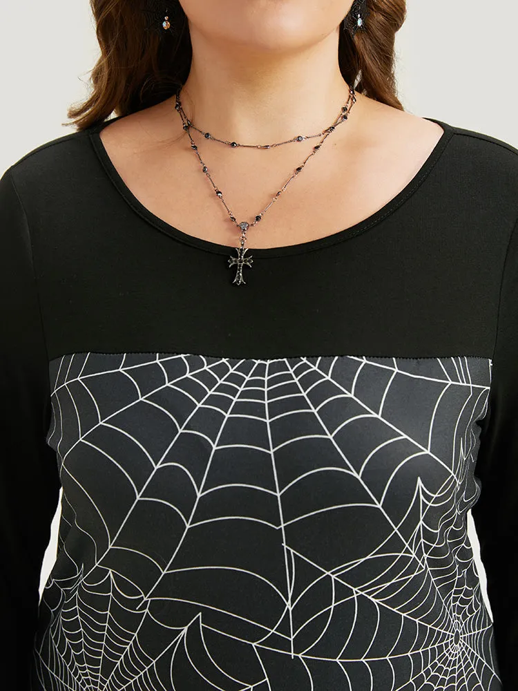 Halloween Spider Web Patchwork Crew Neck Dress sold by Bloomchic product image thumbnail 5