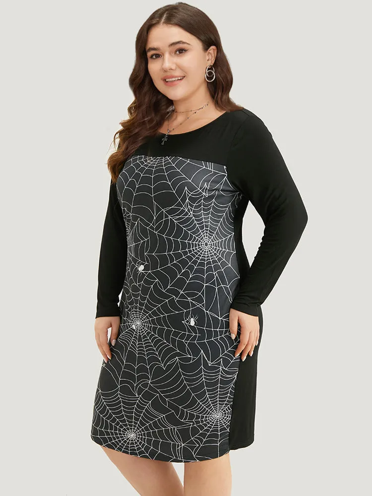 Halloween Spider Web Patchwork Crew Neck Dress sold by Bloomchic product image thumbnail 2