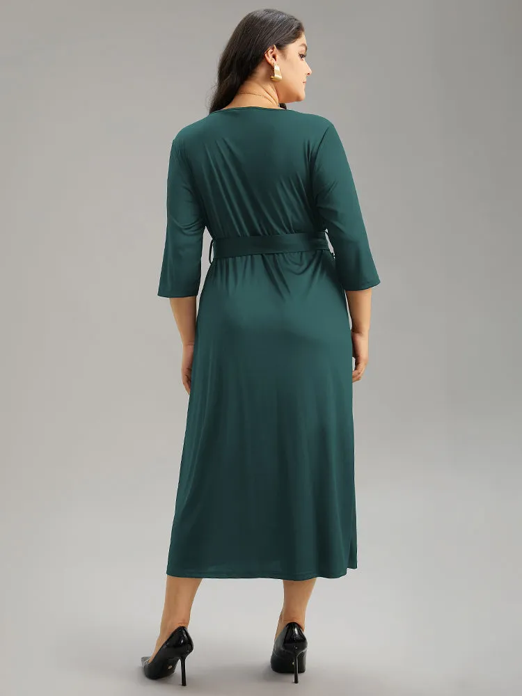 Square Neck Metal Detail Belted Gathered Dress sold by Bloomchic product image thumbnail 4