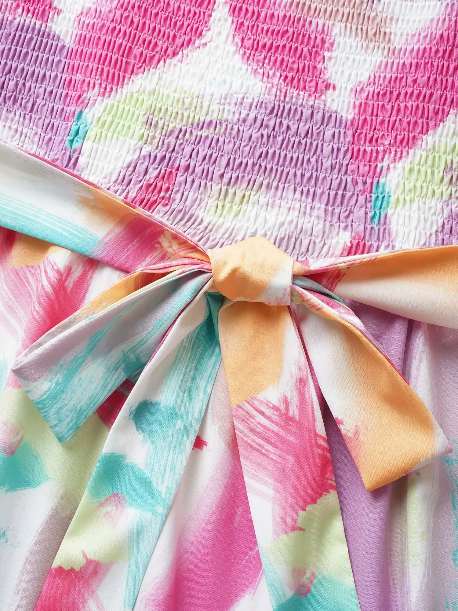 Brush Print Shirred Gathered Belted Dress sold by Bloomchic product image thumbnail 5